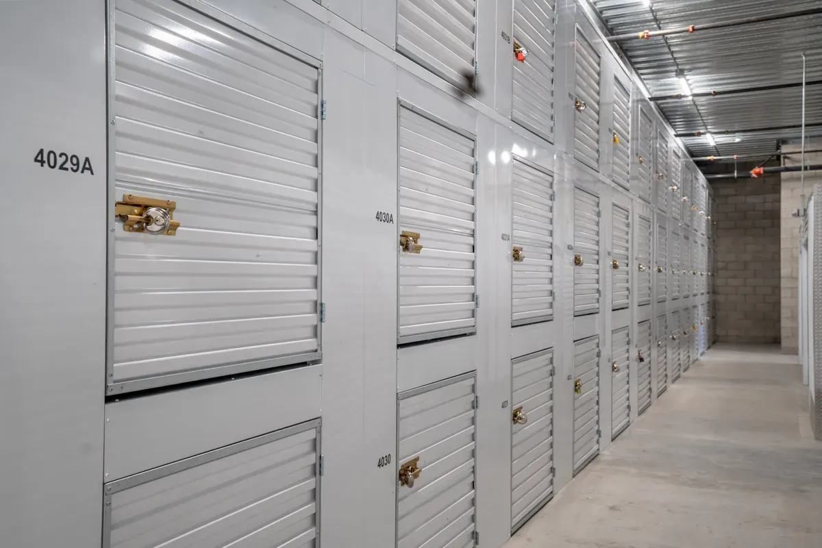 View of indoor storage units at U-Stor-It self storage facility.