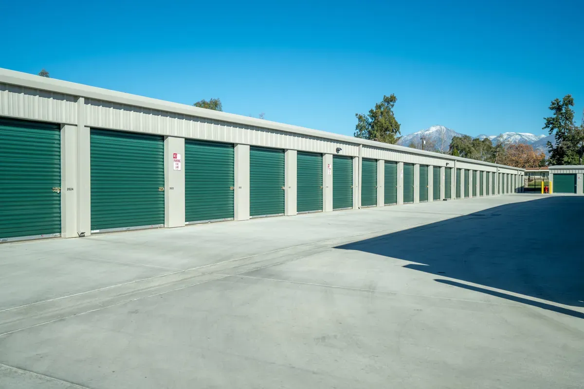 View of outdoor storage units at U-Stor-It self storage facility.