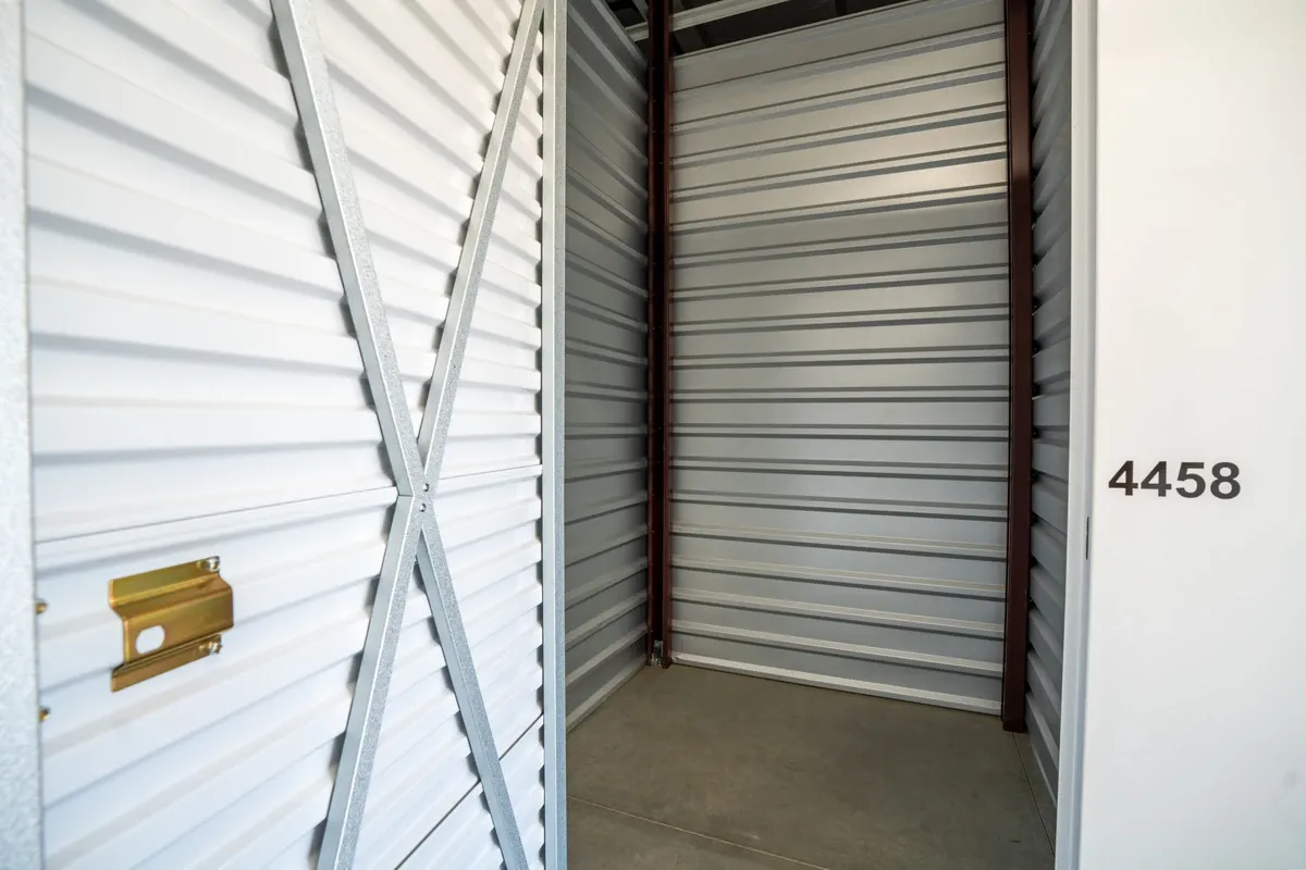 View of interior of indoor storage unit at U-Stor-It self storage facility.