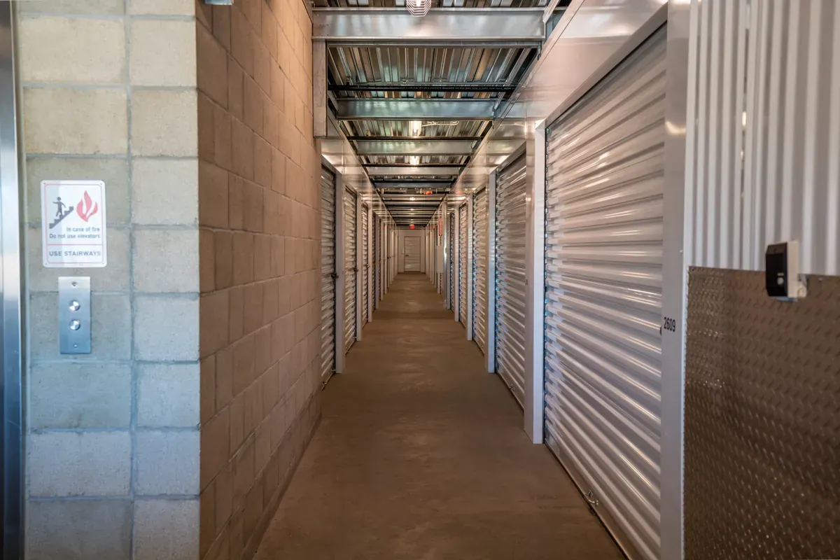 View of indoor storage units at U-Stor-It self storage facility.