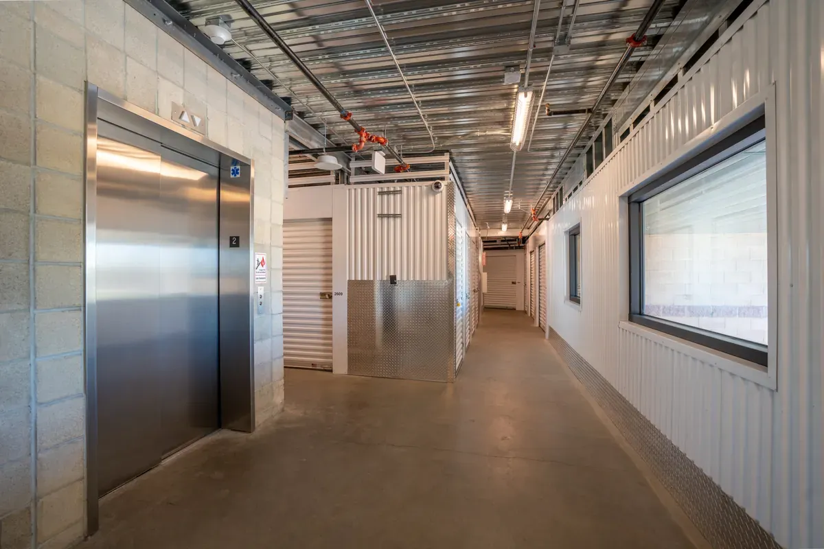 View of indoor storage units at U-Stor-It self storage facility.